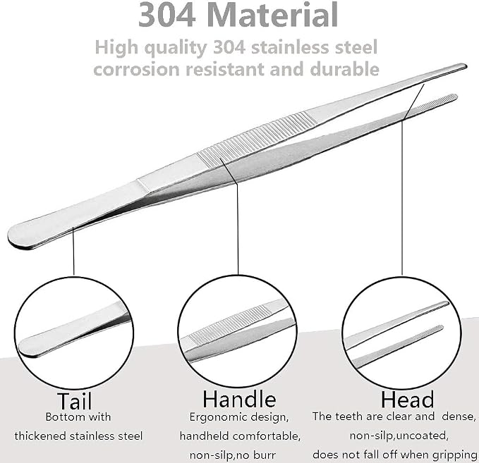 Gutsdoor Kitchen Tweezers Stainless Steel Tongs with Precision Serrated Tips for Cooking and Medical (12 Inch Straight)