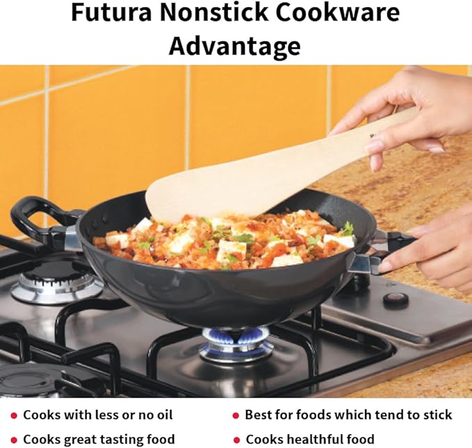 Hawkins Futura Nonstick Kadhai 2.5 L, 26 cm, 3.25 mm with SS lid (Black)