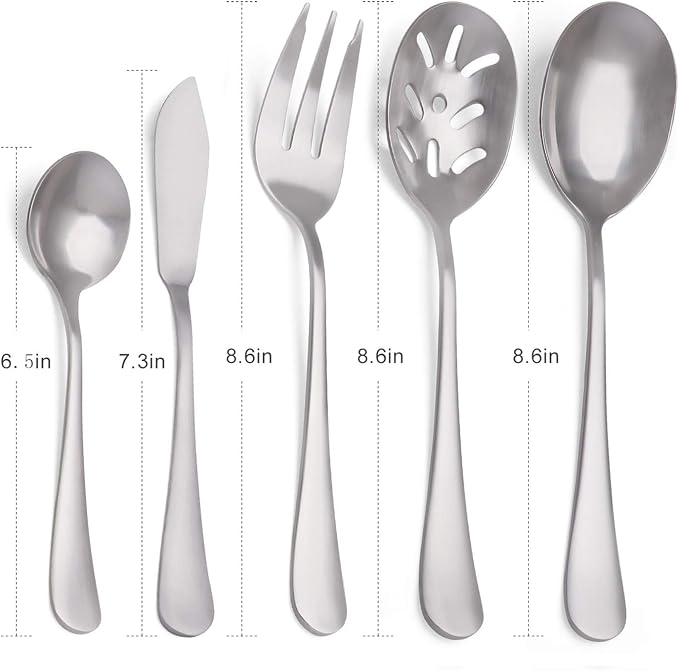 5-Piece 18/0 Stainless Steel Serving Set, sharecook Large Hostess Set with Round Edge, Mirror Finished,Dishwasher Safe