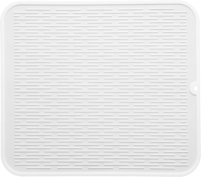 MicoYang Silicone Dish Drying Mat for Multiple Usage,Easy clean,Eco-friendly,Heat-resistant Silicone Mat for Kitchen Counter or Sink,Refrigerator or Drawer Liner White 2XL 24 inches x 18 inches