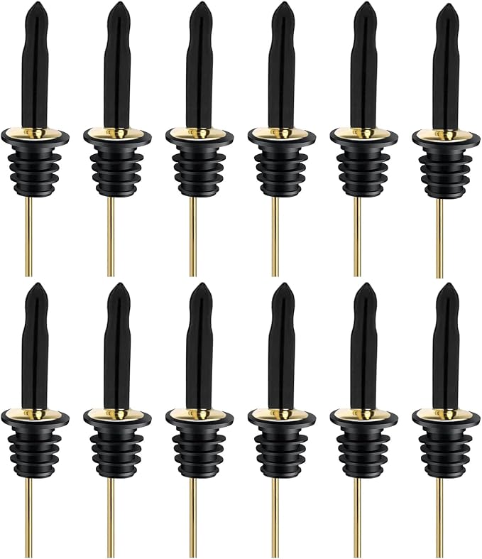 Pafusen 12 Pack Liquor Bottle Pourers, Liquor Pour Spout for Liquor Bottles, Stainless Steel Olive oil Dispenser Spout, Alcohol Pourer Spouts Dust Caps Long Covers, Gold