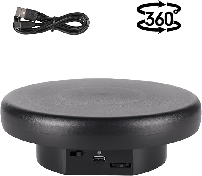 360° Electric Rotating Platform with Type-C Cable, 6.3in / 15lb Motorized Rotating Display for Jewelry Photography Products Live Show Video shoot, Mushroom Rotating Stand for 3D Model Cake Black