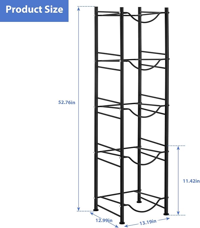smusei 5 Gallon Water Bottle Holder - 5 Tier Detachable Cooler Jug Holder Storage Rack - Heavy Duty Gallon Jug Organizer for Home, Kitchen, Office, Breakroom - Black