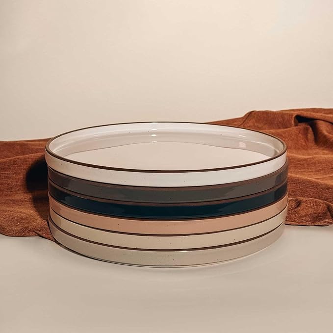 Mora Ceramic Flat Dinner Plates Set of 6, 10.5 in High Edge Dish Set - Microwave, Oven, and Dishwasher Safe, Scratch Resistant, Modern Dinnerware- Kitchen Porcelain Serving Dishes - Assorted Neutrals