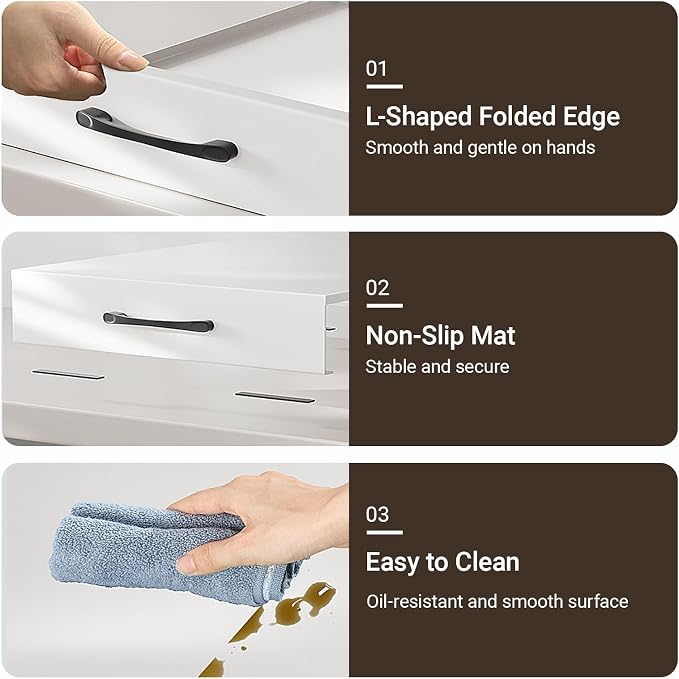 Noodle Board Stove Cover with Handles, Gas Stove Cover Board Carbon Steel Stove Top Covers for Gas and Electric Stove Range Expanding Kitchen Space (White, 15.7"Lx19.7"Wx2.7"H)