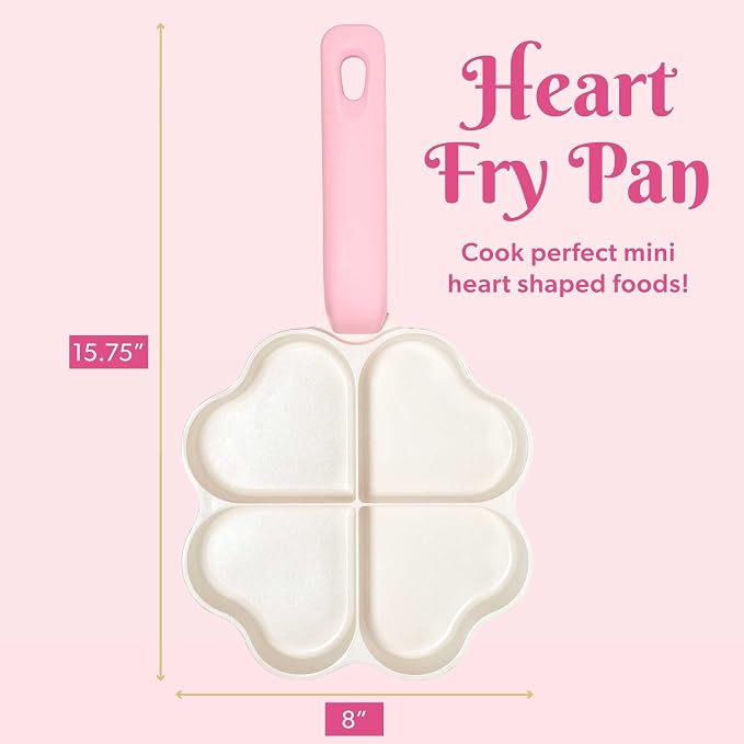 Paris Hilton Heart-Shaped Divided Fry Pan, Ceramic Nonstick Frying Pan with Individual Heart Sections, Dishwasher Safe, 8-Inch, Pink