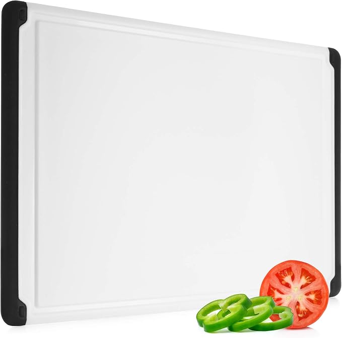 Large Plastic Cutting Board for Kitchen - 18 Inch Reversible Chopping Board | Juice Groove Catches Liquid, Non Slip Feet, Dishwasher Safe, BPA Free, Extra Large for Meat, Vegetables, Fruit, Cheese, Bread