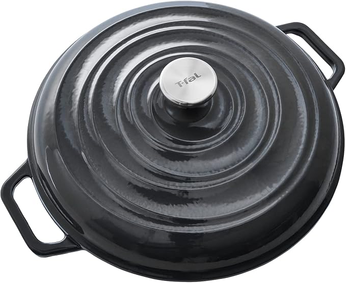 T-fal Cast Iron Enameled Casserole Dish 3.5 Quart Induction Oven Broiler Safe 500F Pots and Pans, Cookware Grey