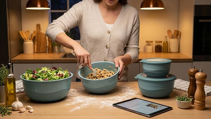 Pera Airtight Mixing Bowls with Lids, 8-Piece BPA-Free Nesting Prep Bowl Set for Kitchen & Food Prep, Large 4200ml Capacity, Microwave & Dishwasher Safe