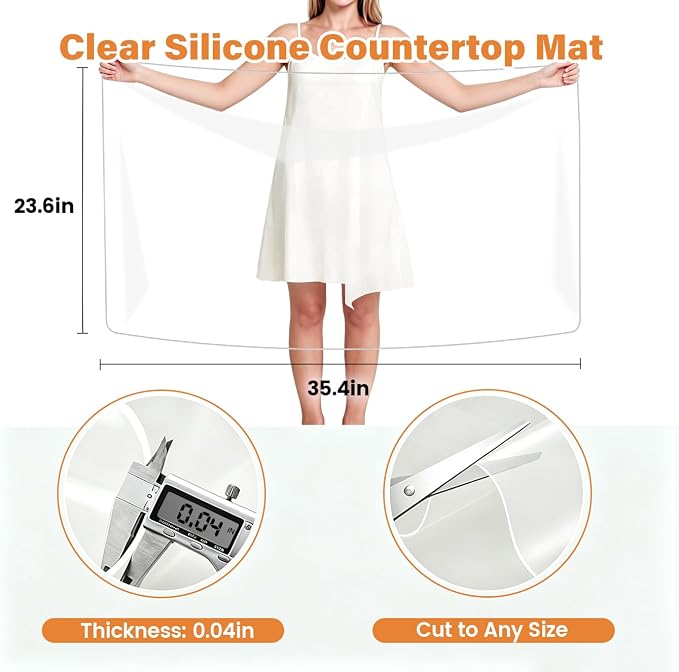 Clear Silicone Mats for Kitchen Counter Protection, 35.4 x 23.6in | Large silicone mat for countertop, easy to clean, non-slip, transparent kitchen protector mat for air fryer, coffee maker