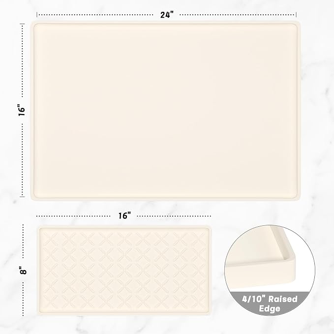 Rnivvi Silicone Coffee Mat, 16" x 24" Waterproof Raised Edge Coffee Bar Mats for Espresso Machine Station Accessories, Heat Resistant Detachable Dish Drying Pad for Kitchen Counter, Dish Rack, Beige