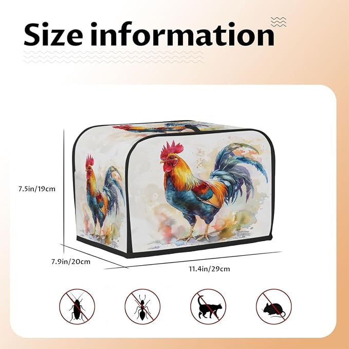 2 Slice Toaster Cover Watercolor Animal Rooster Toaster Covers Two Slice Wide Slot Waterproof and Dustproof Covers for Wide Slot Toasters and Small Appliances Kitchen Decor Gifts