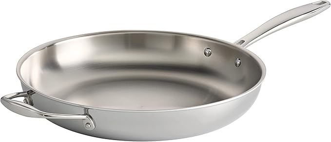 Tramontina Signature Tri-Ply Clad Stainless Steel 12-Inch Large Frying Pan | Induction-Ready Skillet with Helper Handle, Dishwasher-Safe, NSF-Certified, Made in Brazil