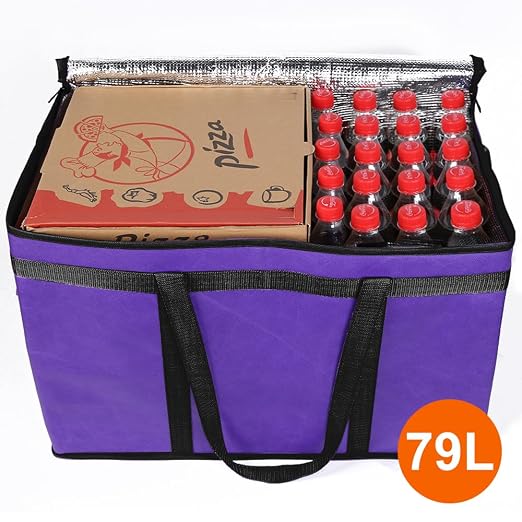 Bodaon 5-Pack Cooler Insulated Food Delivery Bag, Rideshare Delivery Bag, XXX-Large Thermal Bags for Catering/Hot Pizza, Travel/Camping/Picnic/Grocery Reusable Warmer Frozen, Purple-Black Edge