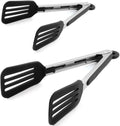 Cooking Tongs 9" and 12" Stainless Steel Kitchen Silicone Serving Tongs | Heat Resistant Meat Turner Spatula Tong Fish Tongs for Grilling Steak Salad Pasta Buffet Serving (Black)