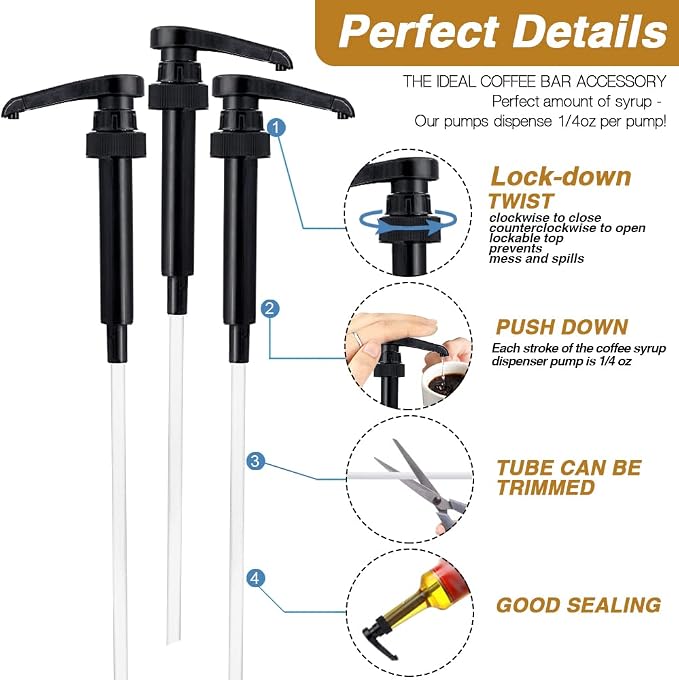 10 Pcs Black Coffee Syrup Pump Compatible with 25.4Oz/750ml Bottles | Syrup Dispenser Pumps, Great for Home & Coffee Bar, Drinking Mixes, Tea, Beverage, Cocktails, Flavoring Syrup Bottles