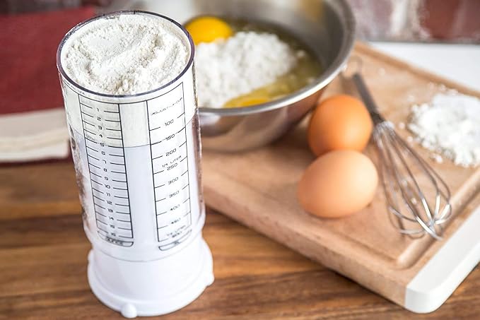 KitchenArt 23401 2 Cup Adjust-A-Cup, Plastic, White | Plunger Measuring Cup | Measures Between 1/8 Cup to 2 Cup | Includes Conversions | Kitchen Gadget | Measures Solids & Liquids