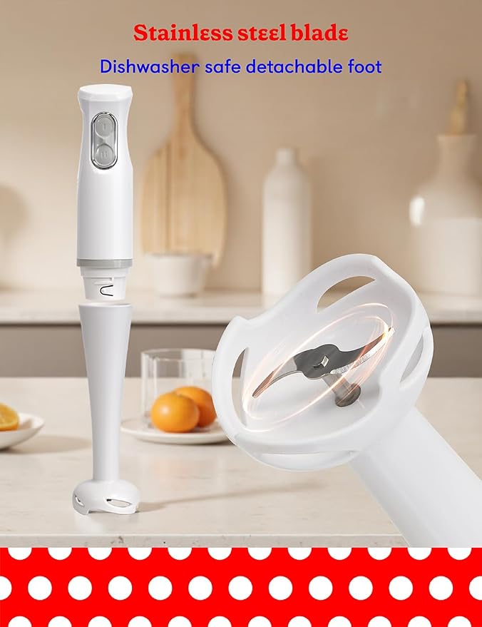 Betty Crocker 2-Speed Hand Blender, 20-Oz. Beaker, BC-4307W, White | Immersion Blender, 300W Motor 450W Peak Power, Soft-Touch Pulse Control, Stainless Steel Blade, BPA Free