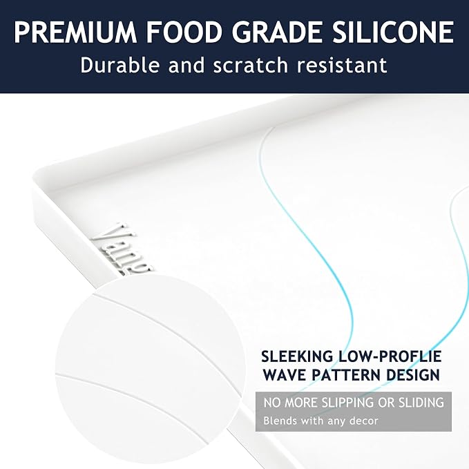 Heavy Duty Silicone Under Sink Mats for Kitchen Waterproof 40" x 22", Extra Thick Under Sink Rubber Mat Drip Tray, Raised Edge Under Sink Liner,Prevent Drips, Leaks, Spills,White