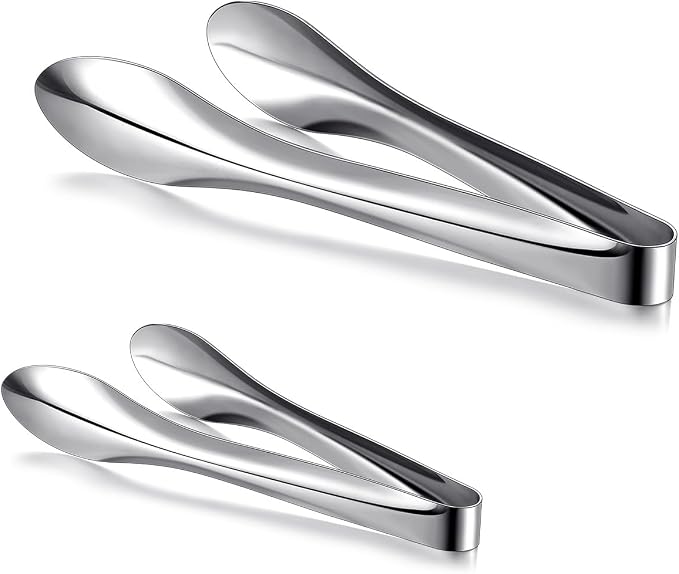 2 Pack Polished Stainless Steel Serving Tongs 6 and 9 Inch Metal Food Silver Tong for Buffet Salad BBQ Grilling Heavy Duty Kitchen Utensils for Cooking Catering Wedding Party