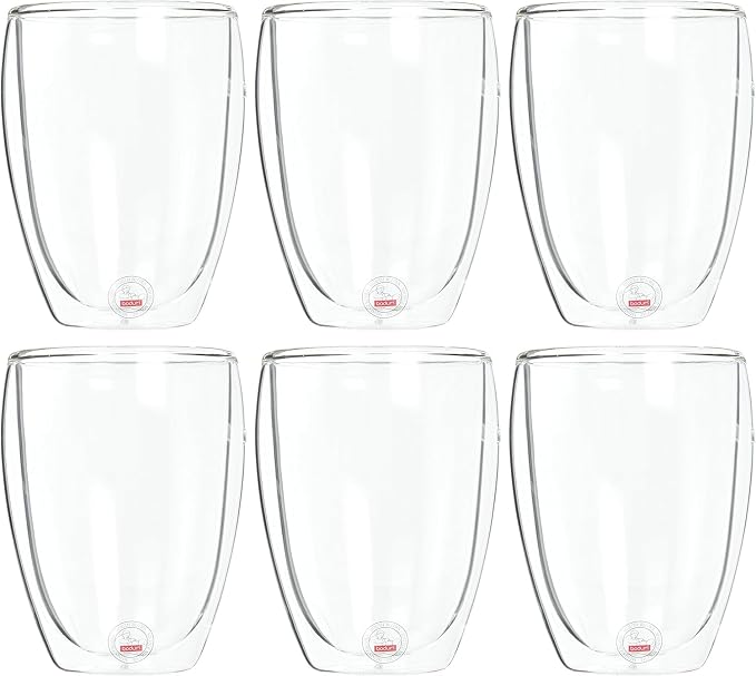 Bodum 12oz Pavina Double Wall Insulated Tumbler, High-Heat Borosilicate Glass, Set of 6, Clear