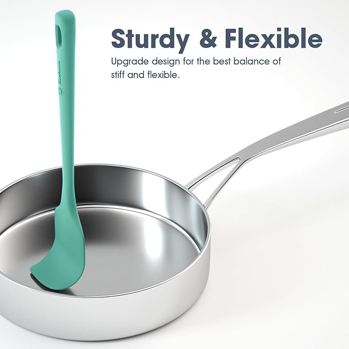 ChefAide 5 Pieces Silicone Spatula Set, Food Grade Rubber Spatula, Upgrade Strong Handle with Ergonomic Grip, Heat Resistant Up to 600°F for Nonstick Cookware, Cooking