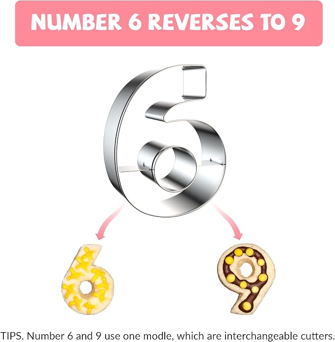 FUSOTO 9PCS Number Cookie Cutters Set, 4 Inches Number 0-8(6 Reverses to 9) | DIY Alphabet Cake&Cookie, Stainless Steel Cookie Cutters for Baking, Letters Shaped Baking Tool for Homemaking Cookie, Dough