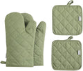 Oven Mitts and Pot Holders 4 pcs Set,High Heat Resistant 500 Degree Extra Thicken Long Kitchen Cotton Oven Glove for Cooking (12 Inch,Green)