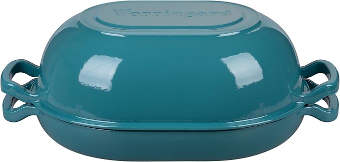 VORRINGARD Enameled Cast Iron Sourdough Bread Oven, Dutch Oven, Loaf Cast Iron Bread Pan for Homemade Bread Baking, Meatloaf Pan with Lid, 7QT, Bluegreen