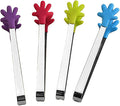 4PCS Silicone Mini Tongs, 5 Inch Colourful Small Hand Shape Metal Food Tongs, Kitchen Tool for Serving Food, Ice Cube, Fruits, Sugar, Barbecue, Desserts，Great for Party, Buffet