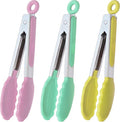 HINMAY Small Tongs with Silicone Tips 7-Inch Serving Tongs, Set of 3 | Pink Mint Yellow