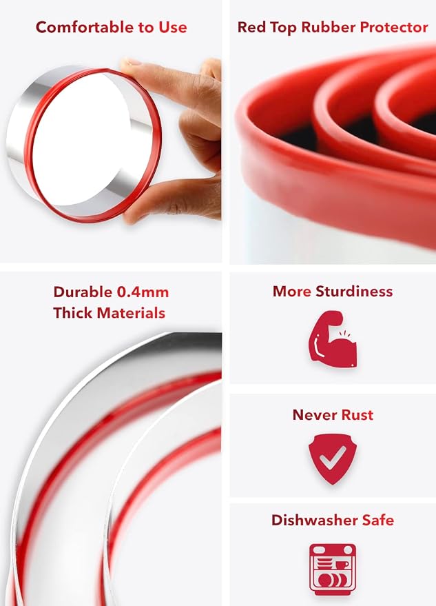 4Pcs Round Cookie Cutter Set 2", 3", 4", 5", Biscuit Cutters, Large Circle Cookie Cutters, Sandwich Cutter, Unique Design with Protective Red Top PVC