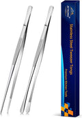 JETKONG 2 Pcs 10-Inch Cooking Tweezers Stainless Steel, Straight Food Tweezers, Professional Kitchen Forceps for Cooking Repairing and BBQ (Silver)
