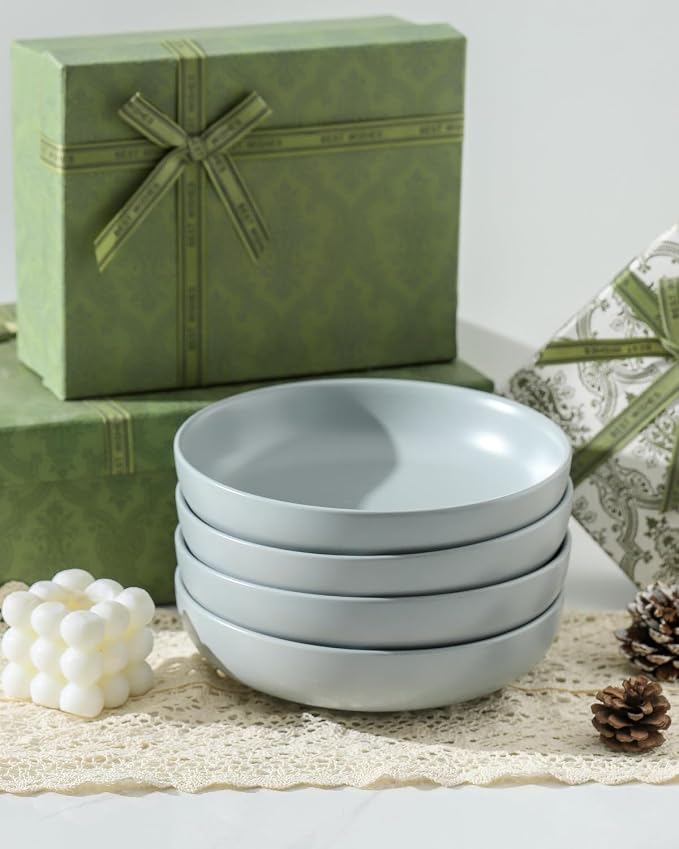Pasta Bowl, 34oz Bowl Plate, Dinner Bowls, Ceramic Salad Bowl for Serving, Soup, Plates and Bowls Sets, Microwave & Dishwasher Safe, Pebble Gray
