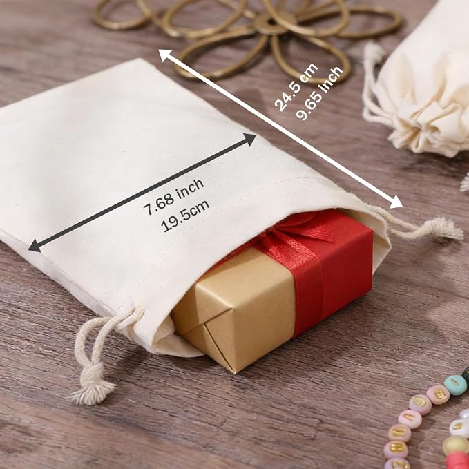 10-Pack 7.8” x 9.5” Reusable Muslin Bags with Drawstrings, Muslin Bags with Drawstrings for Shopping & Storage, 100% Natural Cotton, Washable, Biodegradable