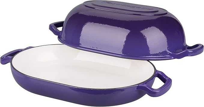VORRINGARD Enameled Cast Iron Sourdough Bread Oven, Dutch Oven, Loaf Cast Iron Bread Pan for Homemade Bread Baking, Meatloaf Pan with Lid, 7QT, Purple