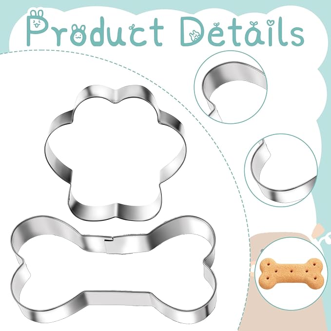 6 PCS Bone and Dog Footprints Cookie Cutters Set 3 Sizes Stainless Steel Dog Bone Cookie Cutter DogsTreat Cutters Dogs Shaped Cookies Cutter for Homemade Baking Theme Party Cat Homemade Treats Silv
