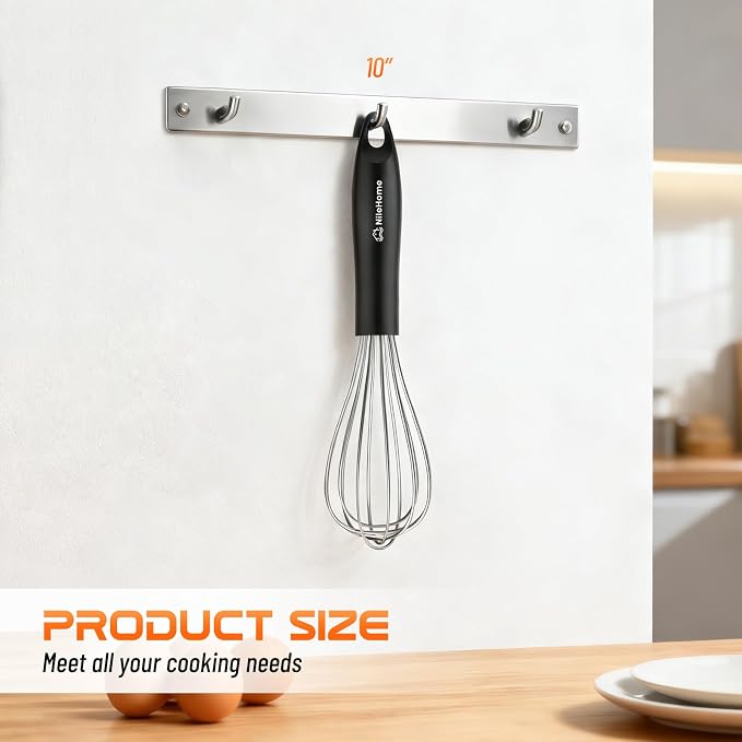 NileHome Silicone Whisk 10", Kitchen Whisk Kitchen Wisk Wire Whisks for Cooking, Whisking, Blending, Beating, Stirring-Black Silver