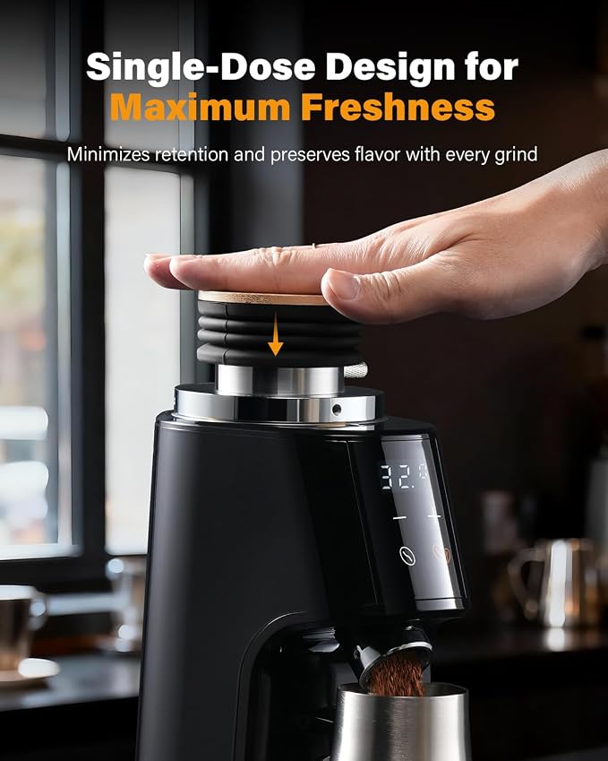 SHARDOR 64mm Coffee Grinder Single Dose Hopper, Silicone Bellow with Wooden Lid for Easy Cleaning and Single Dosing
