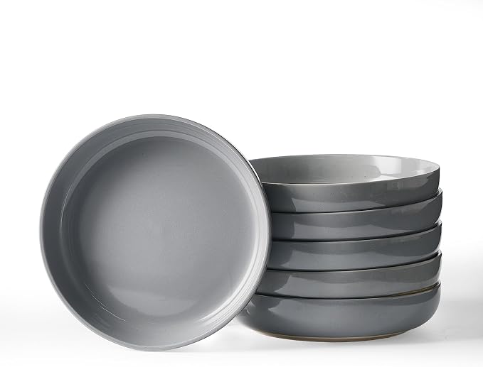 famiware Milkyway 33 oz Pasta Bowls Set of 6, Dark Gray | Scratch-Resistant Stoneware Salad Bowls, Stackable, Dishwasher & Microwave Safe, Lead-Fre