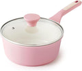 SENSARTE Ceramic Nonstick Saucepan with Lid 1.5 QT, PTFE/PFAS Free, Pink | Small Kitchen Cooking Pot with Stay Cool Handle, Induction Compatible, Ceramic Coating