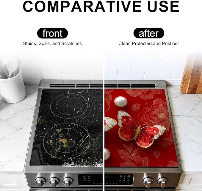 Butterfly Rose Stove Top Cover 28.35x20.47 in Non Slip Mat | Heat Resistant Cooktop Protector Mat with Non-Slip Backing, Scratch Protection and Countertop Drying Mat.