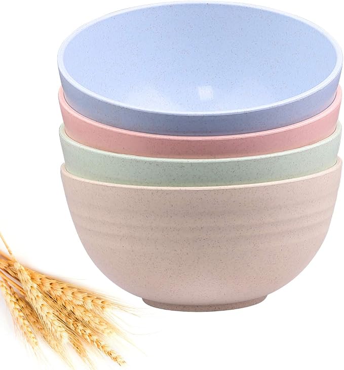 DUOLUV Unbreakable Cereal Bowls - Wheat Straw Fiber Lightweight Bowl Sets 4 - Dishwasher & Microwave Safe - for,Rice,Soup Bowls (24 OZ)