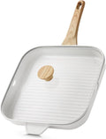 SENSARTE Nonstick Ceramic Grill Pan with Lid, Grill Pan for Stove Tops, Square Grilling Pan with Pour Spouts, Durable Grill Skillet for All Stoves, Steak Bacon Pan, Non Toxic PTFE,PFAS,PFOA Free