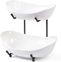 HBlife Fruit Bowl for Kitchen Counter - 2 Tier Ceramic Fruit Rack, Fruit Basket for Fresh Fruit&Veggies, Tiered Fruit Platter Serving Trays for Party