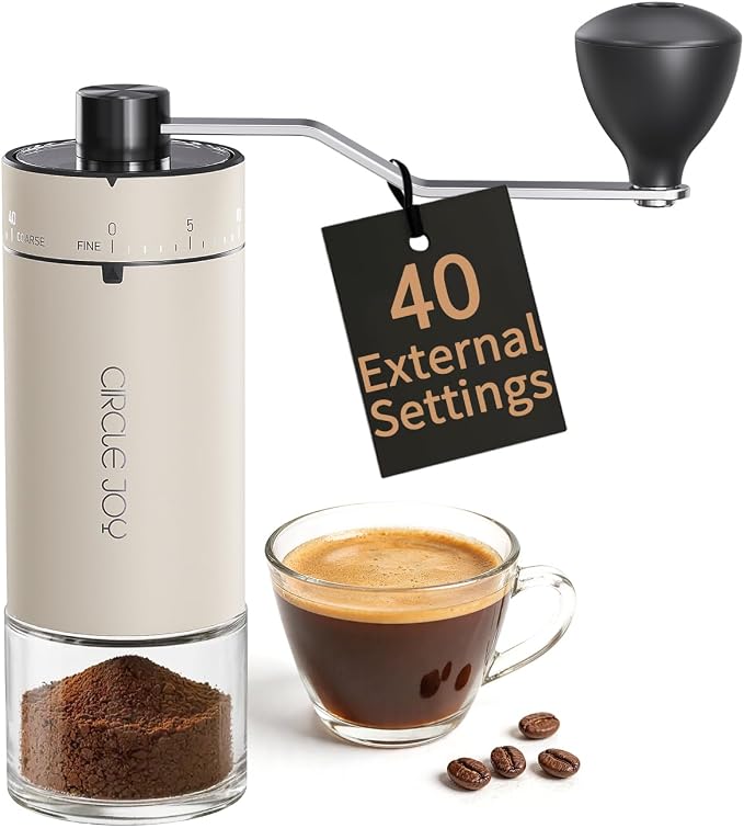 CIRCLE JOY Mini Manual Coffee Grinder with 40 External Adjustable Settings and Ceramic Conical Burr, Portable Stainless Steel Hand Coffee Grinder for Home and Travel