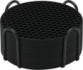 TWTLi 8-Pack Silicone Drink Coasters with Holder, Non-Slip Coaster Set for Coffee Table, Kitchen & Office, Protect Furniture from Water Rings, Heat & Spills, Black