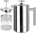 Secura French Press Coffee Maker, 304 Grade Stainless Steel Insulated Coffee Press with 2 Extra Screens, 12oz (0.35 Litre), Silver