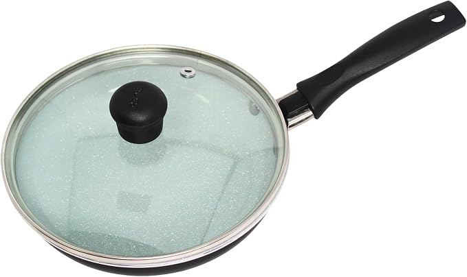 IMUSA 6.3 Inch Premier Cera Aluminum Gray Speckled Ceramic Egg Pan | Perfect for Single-serve Breakfasts and Snacks, Lightweight Aluminum Body, Cool-touch Handle, Glass Lid for Easy Monitoring