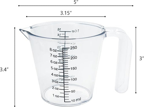 1 Cup Liquid Measuring Cup with Ounces, Food-Grade Plastic Measuring Cup with Permanent Laser-Etched Markings, Clear Single Measuring Cup